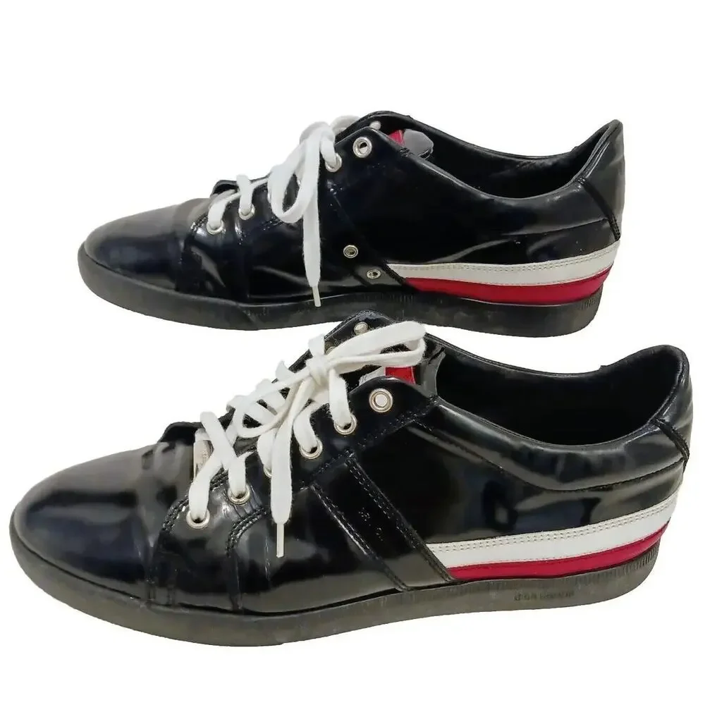 Christian‎ Dior Homme Patent Leather Trainers Men Sz 9 BLACK Red White Luxury